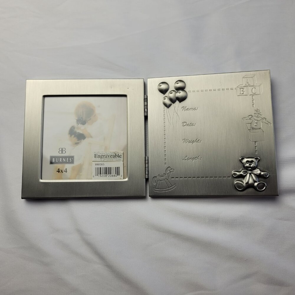 Vintage 90s Burnes Engravable Picture Frame 4x4 New Baby Hinged Standing Hanging